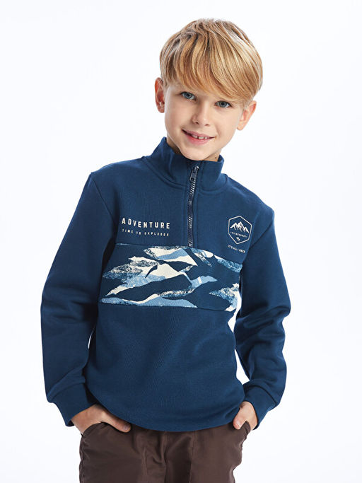Dik Yaka Bask?l? Uzun Kollu Erkek ?ocuk Sweatshirt - Waikiki фото 2