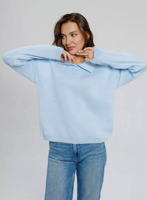 K13016 Джемпер поло (вязаный трикотаж) ГОЛУБОЙ