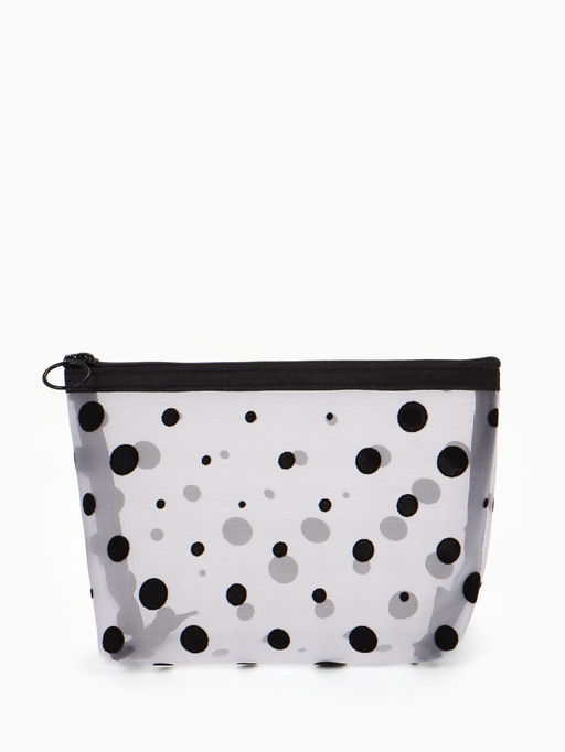 Косметичка DOTs, с рисунком, сетка, на молнии, белая
