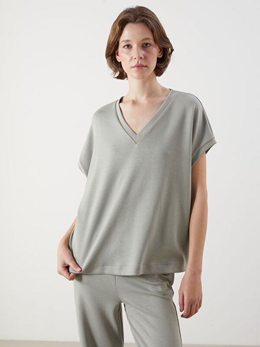 V Yaka Oversize Kad?n Ti??rt