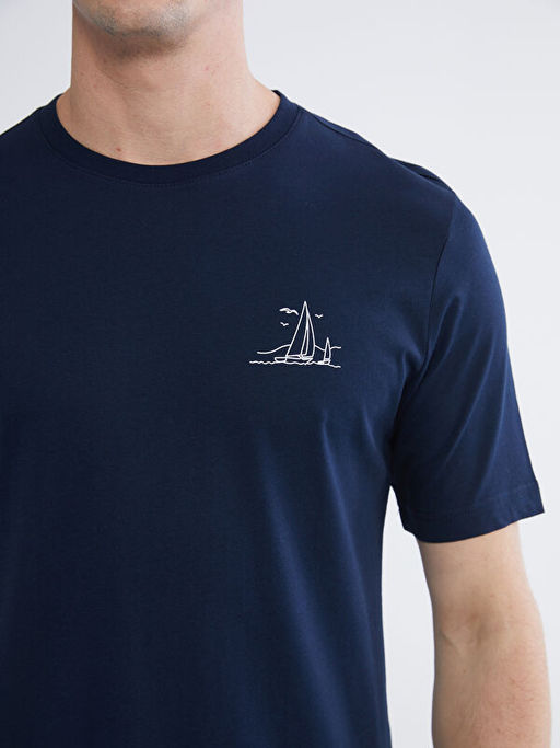 Bisiklet Yaka Bask?l? Penye Erkek Ti??rt