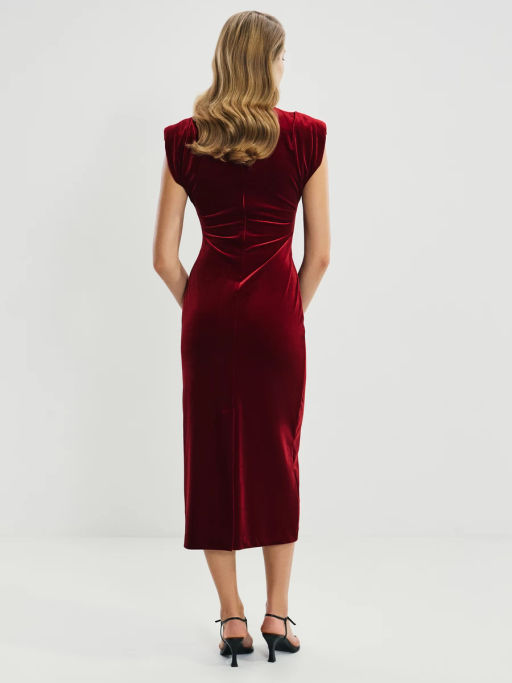 Бархатное платье с драпировкой и пуговицами / Zarina