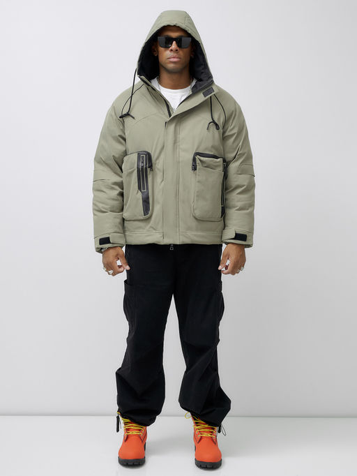 Куртка молодежная мужская зимняя с капюшоном серого цвета 25313_1Sr