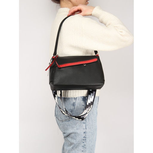 Сумка женская искусственная кожа ADEL-201/2в, 3отд, плеч/рем-стропа, черный/красный флотер 258607 - Adelia фото 5