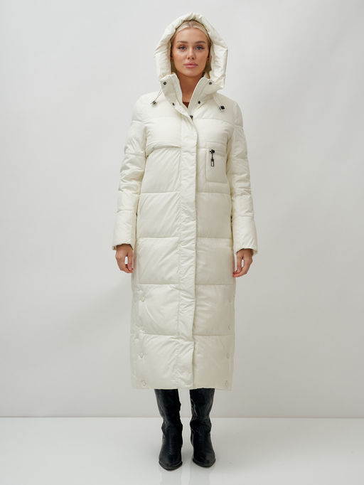 Пальто утепленное стеганное зимнее с капюшоном женское бежевого цвета 9611B - Mtforce фото 6