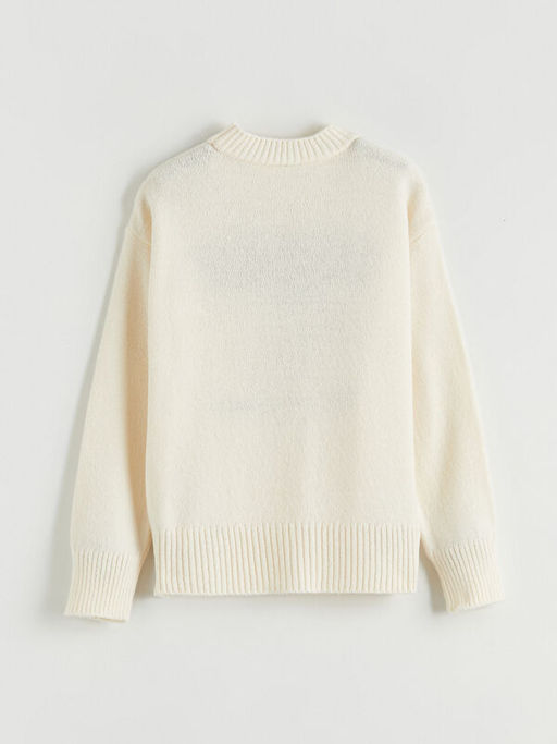 Bisiklet Yaka Desenli K?z ?ocuk Triko Kazak