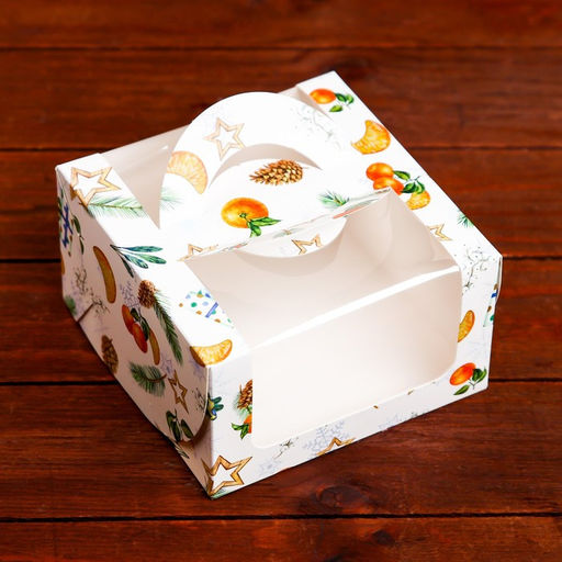 Коробка под бенто-торт с окном Мандарины и звезды, 14 х 14 х 8 см - UPAK LAND фото 3