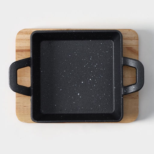 Сковорода «Ночь», 18.5×12.5×5.2 см, на деревянной подставке, чугун, чёрная