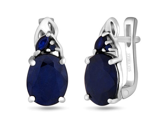 Серьги, 2 сапфир корунд овал 7х9мм/4.28 ct , 2 сапфир корунд маркиз 2х4мм/0.16 ct, Виталина