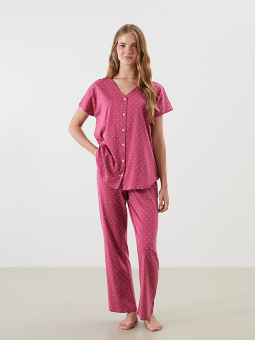 V Yaka Puantiyeli Hamile Pijama Tak?m?