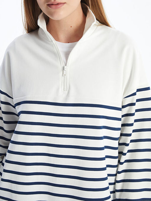 Dik Yaka ?izgili Kad?n Sweatshirt Tunik