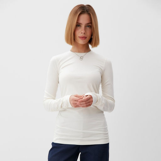 Лонгслив женский со сборкой MINAKU: Casual Collection, цвет экрю, размер 46  фото 17