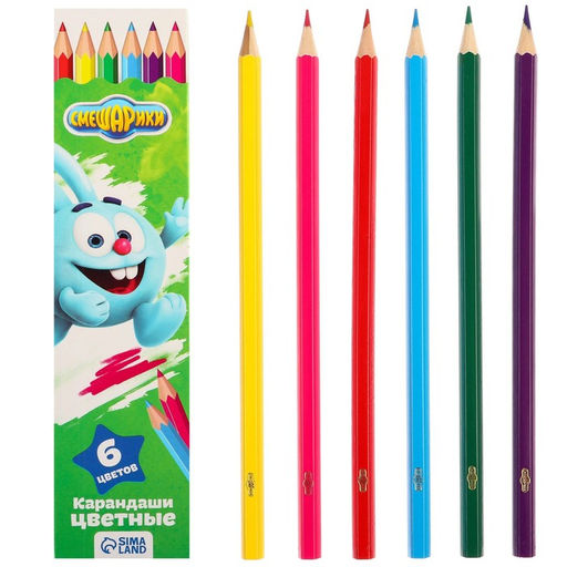 Карандаши 6 цветов "Крош", заточенные, шестигранные, картонная упаковка, европодвес, Смешарики