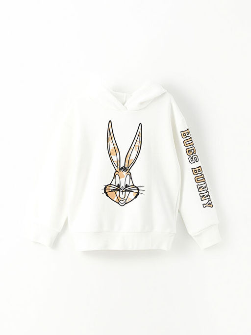 Kap??onlu Bugs Bunny Bask?l? Uzun Kollu K?z ?ocuk Sweatshirt