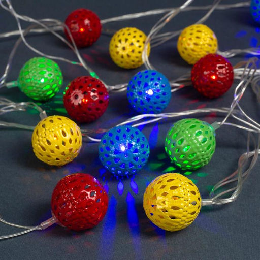 Гирлянда Нить 4 м с насадками Шарик с узором, IP20, прозрачная нить, 20 LED, свечение мульти, 8 режимов, 220 В
