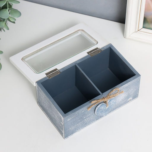 Шкатулка для чая с делениями Звёздное сердце, дерево, стекло, 16.4?9?7 см