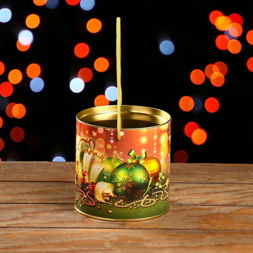 Подарочная коробка, тубус «Новогодние игрушки» 120×120 мм (100 мм внутр. высота).