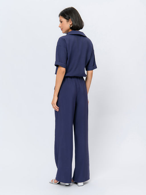 Блуза темно-синего цвета укороченная с короткими рукавами на пуговицах - 1001dress фото 4