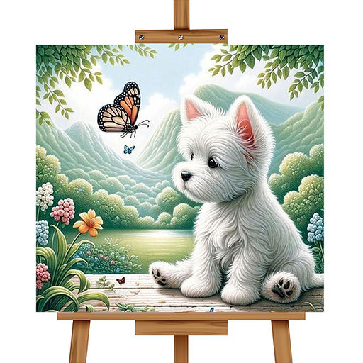 Мозаика алмазная "Щенок и бабочка" 20*20 см.