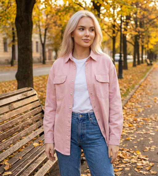 K13307 Джинсовая рубашка РОЗОВЫЙ