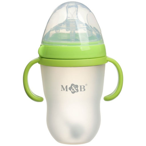 Бутылочка для кормления M&B, широкое горло Ø70 мм, от 6 мес, 250 мл, с ручками, силиконовая колба, зеленый