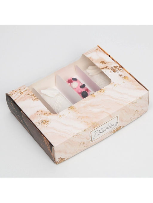 Цена за 5 шт. Коробка для эклеров, кондитерская упаковка, 4 вкладыша, «Мрамор», 20×15×5 см