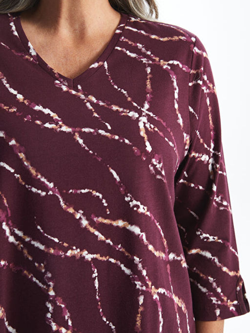 V Yaka Desenli Kad?n Bluz