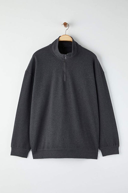 Antrasit Yeni Oversize/Geni_ Kesim B_y_k Beden F_r_al_ Selanik Dik Yaka Sweatshirt TMNAW26AO00000 - Trendyolmilla фото 2