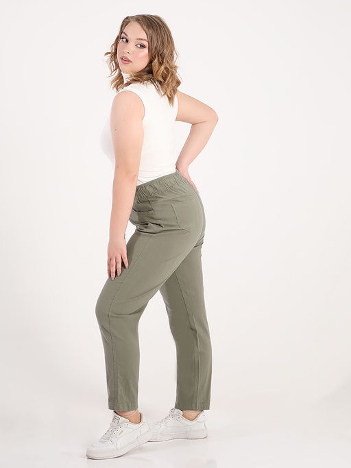Брюки цвета хаки женские больших размеров на резинке - Almond фото 3