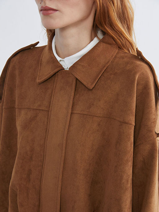 G?mlek Yaka Oversize Kad?n S?et G?r?n?ml? Ceket