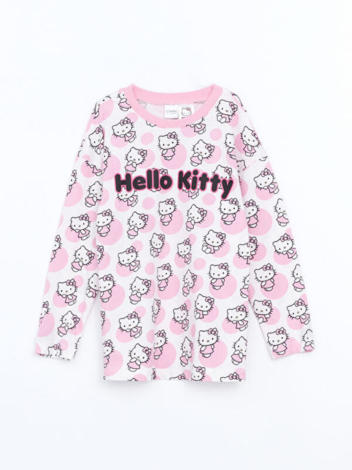 Bisiklet Yaka Hello Kitty Bask?l? K?z ?ocuk Pijama Tak?m?