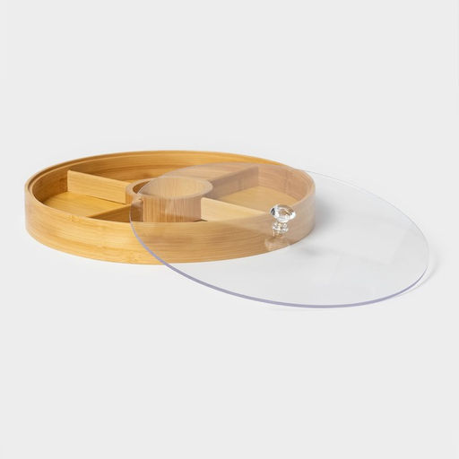 Менажница с крышкой Доляна Striata, d=30 см, 5 секций, круглый, бамбук