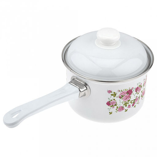 Китайская роза Ковш эмалированная 1,5л, форма цилиндрическая, металлическая крышка (Россия) - Домашняя мода фото 3