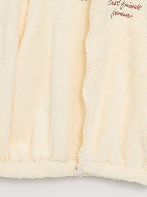 Kap??onlu Nak??l? Uzun Kollu Pel?? K?z ?ocuk Fermuarl? Sweatshirt