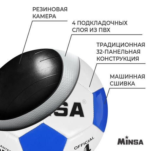 Мяч футбольный MINSA, PVC, машинная сшивка, 32 панели, р. 4  фото 3