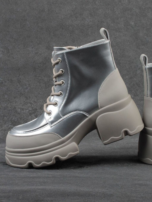 01-F591-2 GREY/SILVER Ботинки демисезонные женские (натуральная кожа, искусственная кожа)