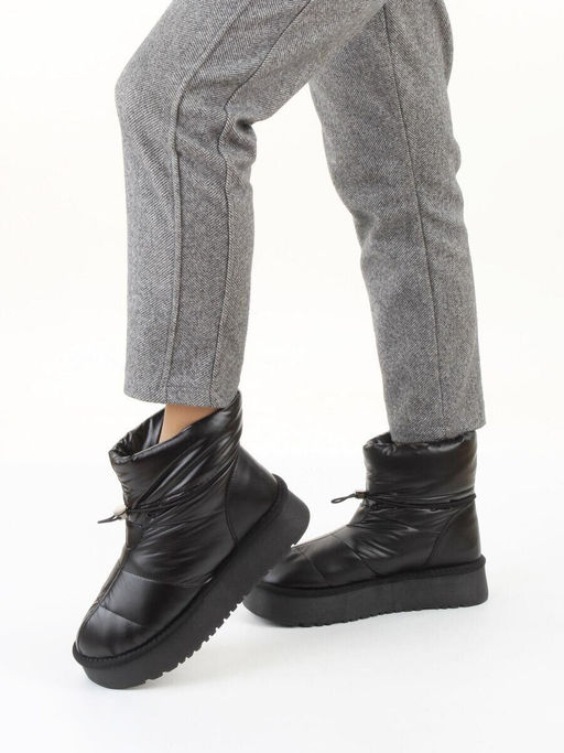 04-WA003-1M BLACK Ботинки зимние женские (натуральная кожа, курточная ткань, 100% шерсть)