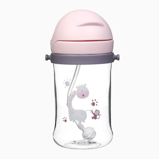 Поильник - непроливайка детский Крошка Я с силиконовой трубочкой и грузиком, от 9 мес., 350 мл., на ленте, розовый