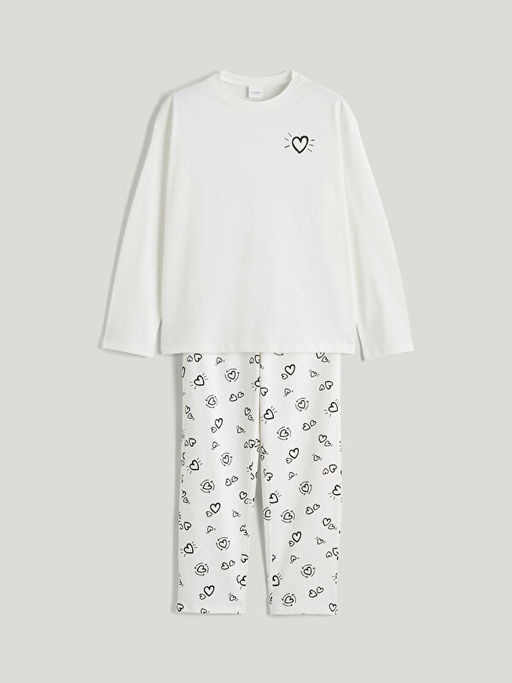 Bisiklet Yaka Bask?l? K?z ?ocuk Pijama Tak?m?