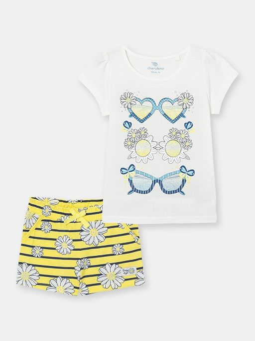 CRB wear/CSKG 90090-30-311 Комплект для девочки (футболка, шорты), желтый/Ex.Cherubino