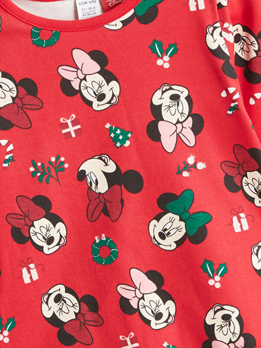 Bisiklet Yaka Minnie Mouse Bask?l? K?z Bebek Pijama Tak?m?