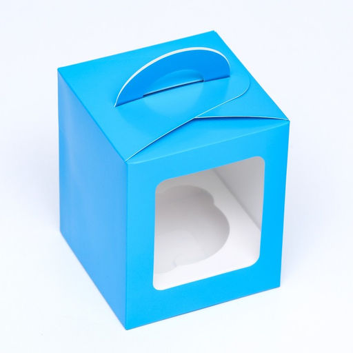 Цена за 3 шт. Коробка для 1 капкейк с окном голубая, 9.2×9.2×11.1 см