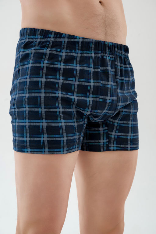 Трусы-боксеры мужские из кулирки клетка темно-синяя 1 макси - Амадэль фото 2