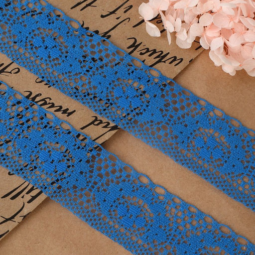 Кружево капроновое, 35 мм, 10±1 м, цвет синий