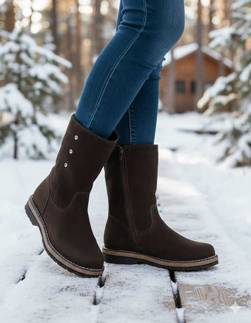 Полусапоги женские на войлочной подошве, Нубук, овчина, войлок, лепесток - Roshva фото 10