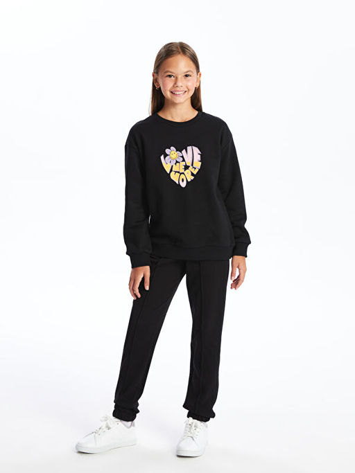 Bisiklet Yaka Bask?l? K?z ?ocuk Sweatshirt - Waikiki фото 3