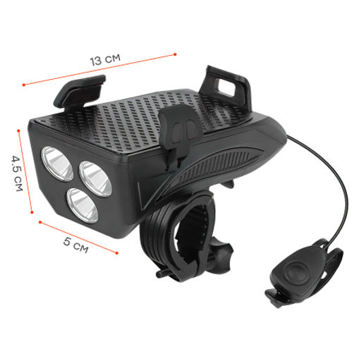 Фонарь передний COMIRON HOLDER ABS, IPX5; 3*T6 LED, 400lm 4800mAh USB индикатор заряда POWER BANK сигнал 130Дб крепление смартфона чёрный /уп 20/80/ - Галеонтрейд фото 3