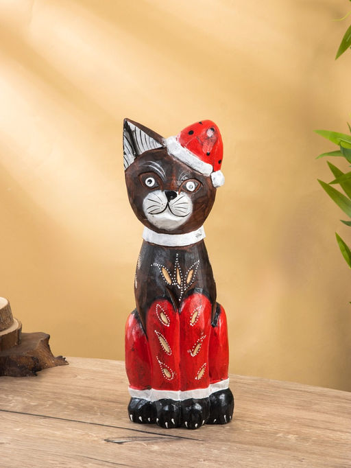 Фигура интерьерная «Кот новогодний», 14×10×40 см, дерево