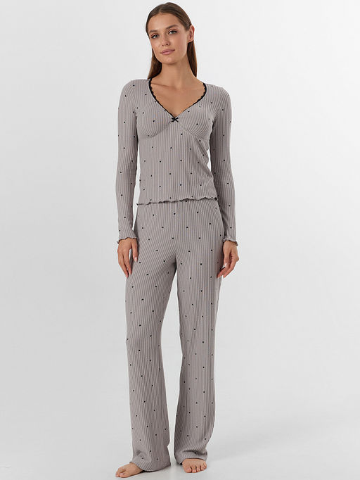 Комплект домашний женский серый с сердечками