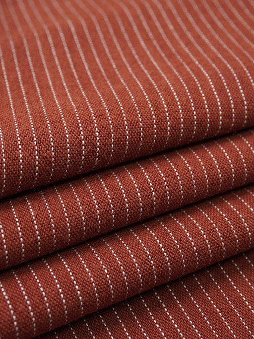 Пестрядь Мелкая полоска на темно-терракотовом, ш.1.4м, хлопок-95%, п/э-5%, 165гр/м.кв - Купава фото 6